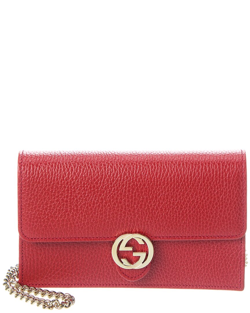Gucci Gg Leather Wallet On Chain In Red
