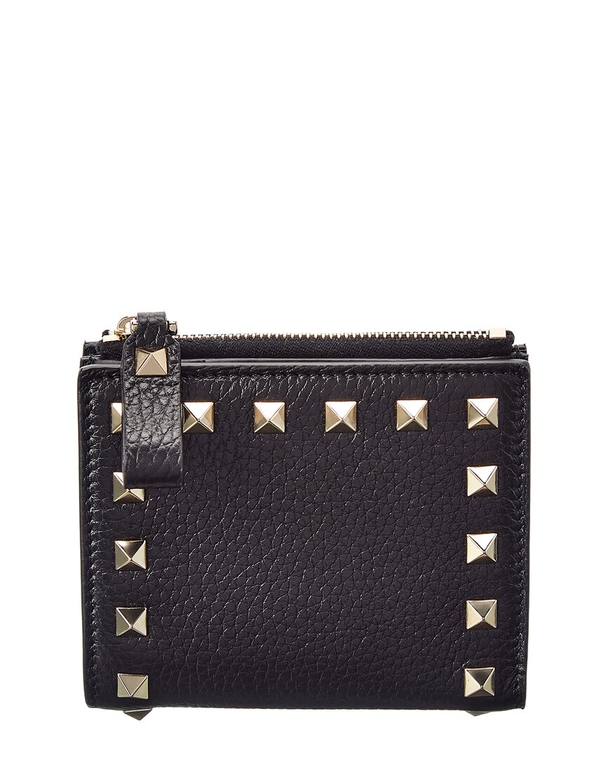 Valentino Rockstud Grainy Leather Card Case In Black