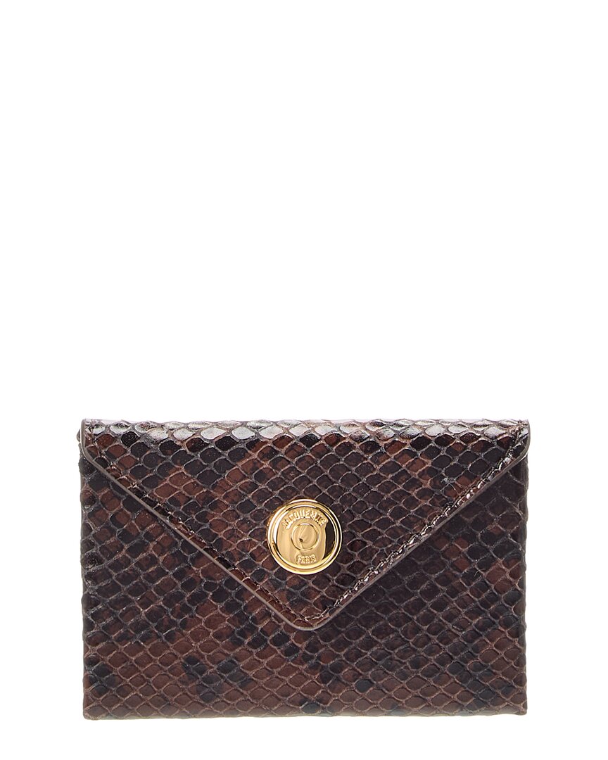Jacquemus The Enveloppe Python-embossed Leather Card Holder In Brown