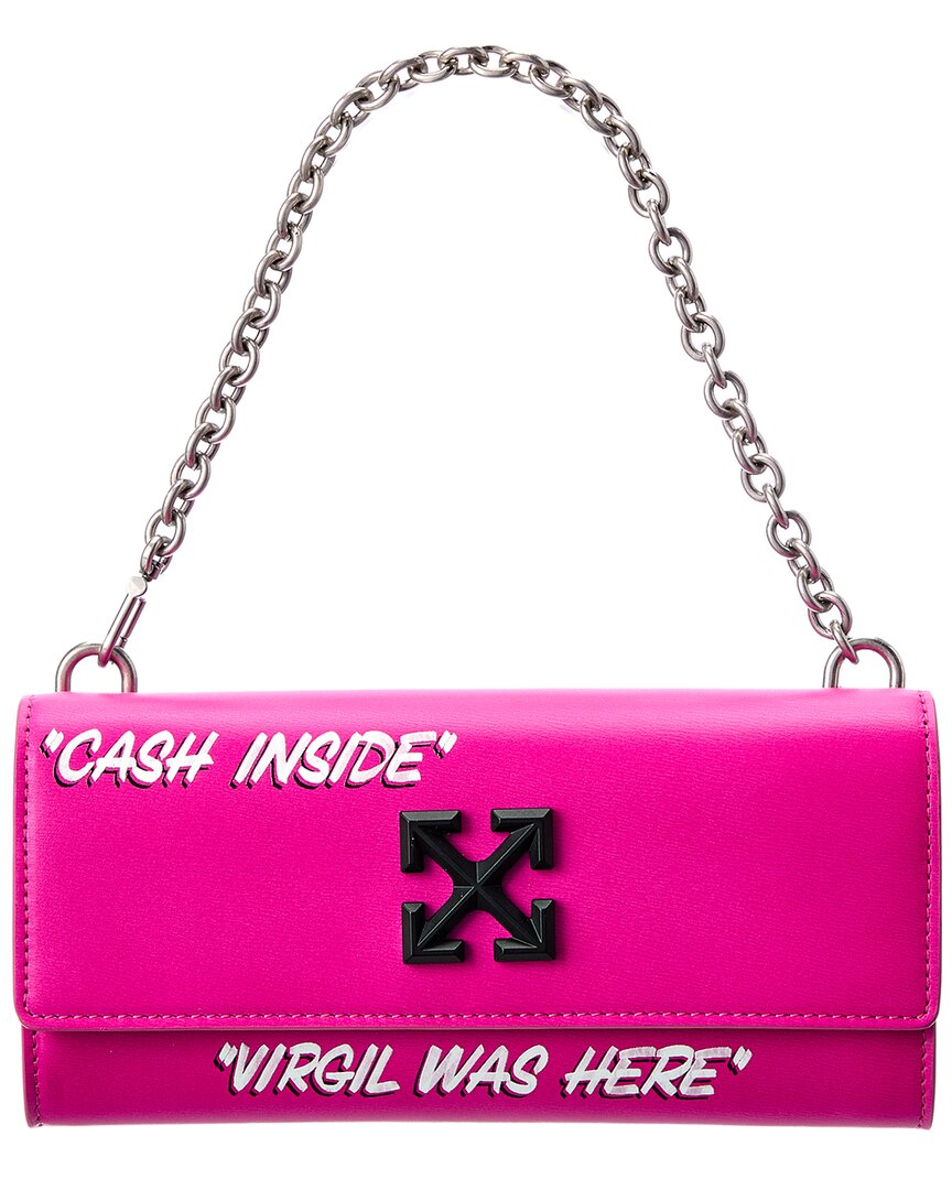OFF-WHITE Calfskin Jitney Logo Flap Wallet On Chain Black 1267693