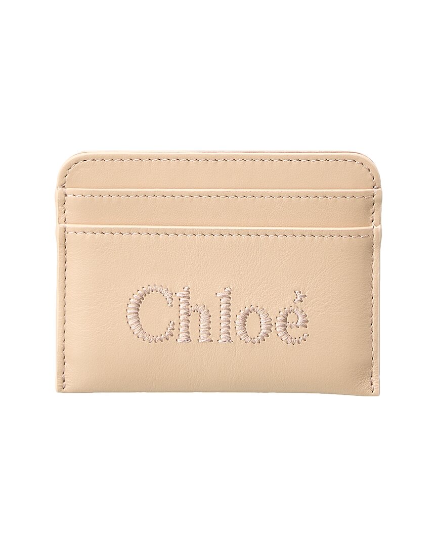 Chloé Sense Leather Card Holder In Beige