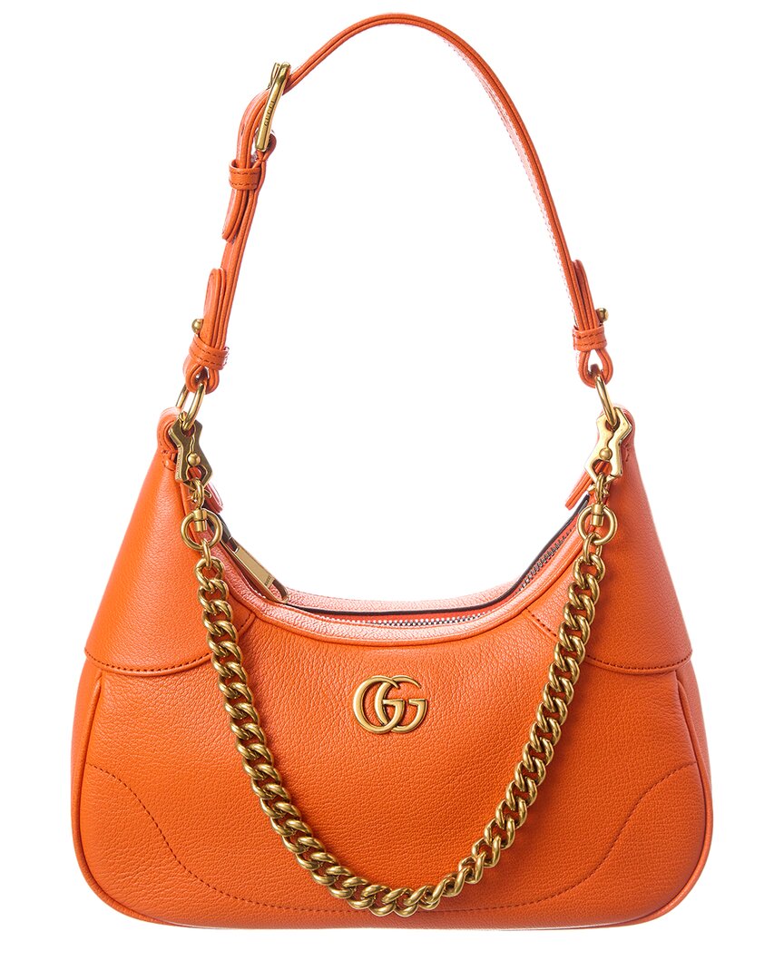 Gucci Aphrodite Small Leather Hobo Bag In Orange