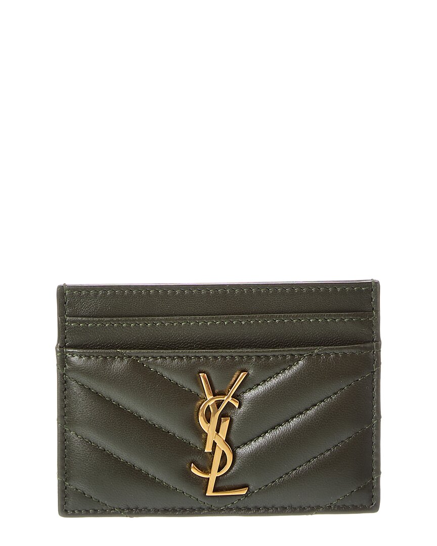 Saint Laurent Monogram Matelasse Leather Card Holder In Green
