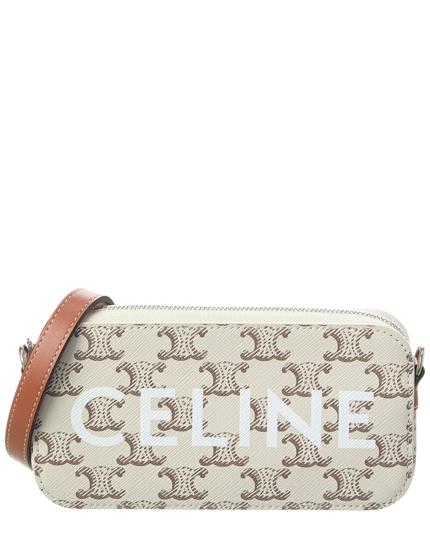 Celine Horizontal Triomphe Canvas & Leather Pouch In Neutral