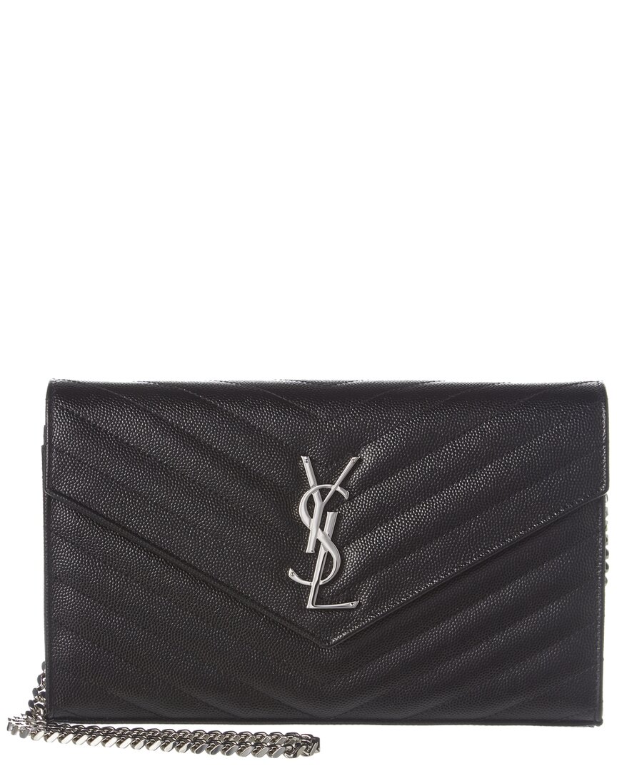 Saint Laurent Monogram Grain De Poudre Leather Wallet On Chain In Black