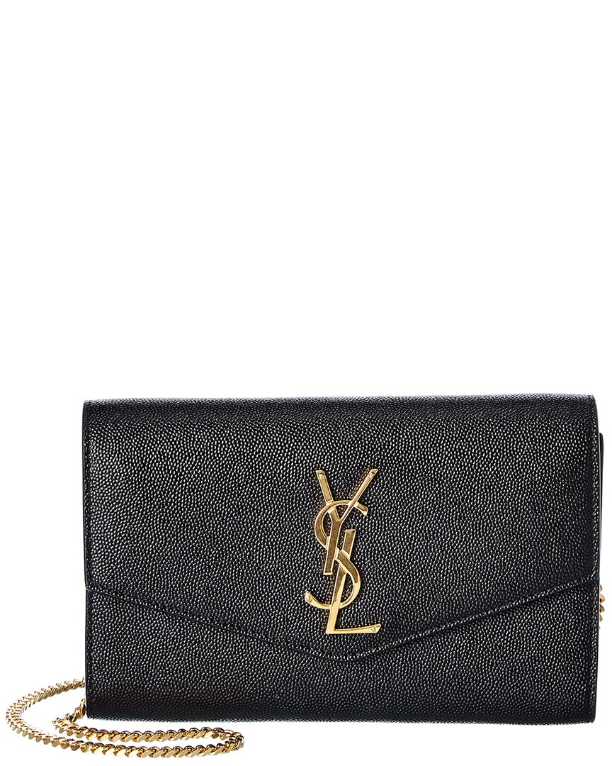 Saint Laurent Uptown Embossed Leather Wallet On Chain In Brown