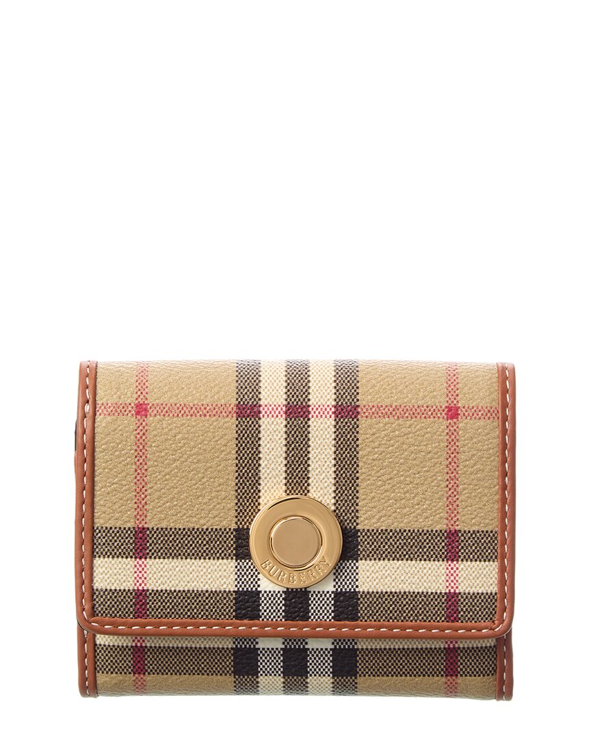 Burberry Check Small E-canvas & Leather Card Case In Brown