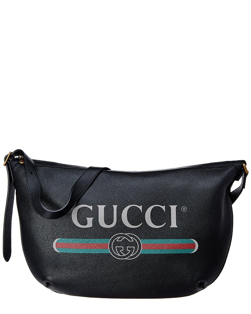 Gucci Logo Print Half Moon Leather Hobo Bag | ModeSens