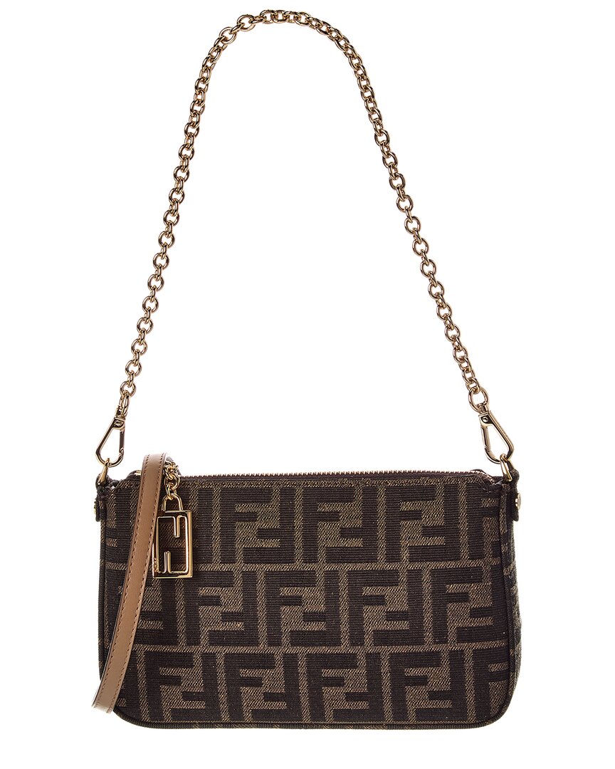 Fendi Dnu Inv  Baguette Ff Jacquard Pouch In Brown