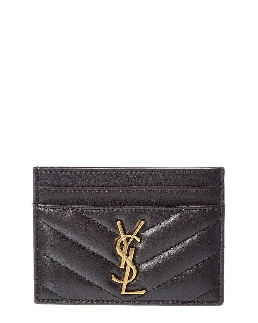 Saint Laurent Cassandre Leather Card Case In Gray
