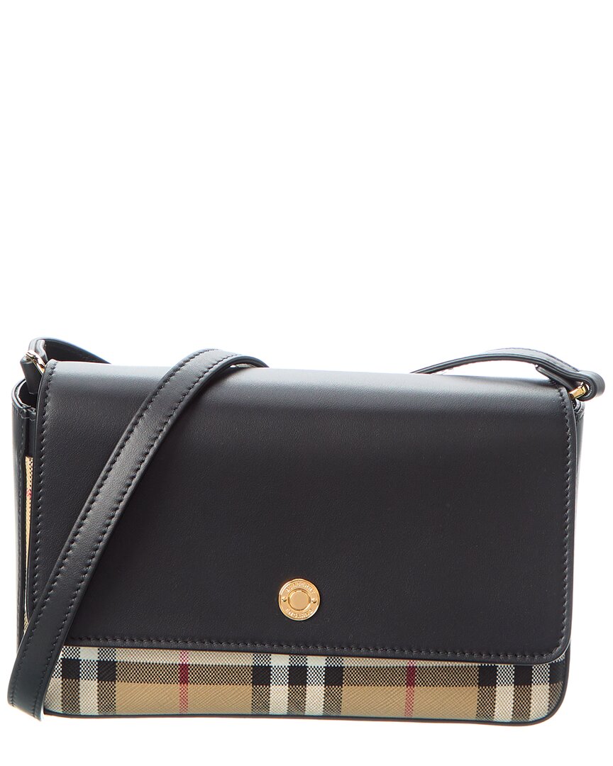 Burberry New Hampshire Vintage Check Canvas & Leather Crossbody Bag Black