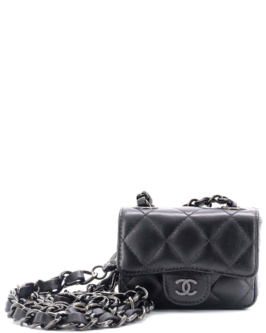 CHANEL Pre-owned Black Quilted Lambskin So Black Classic Flap Charm Chain Belt Bag Mini (authentic Pre-loved)
