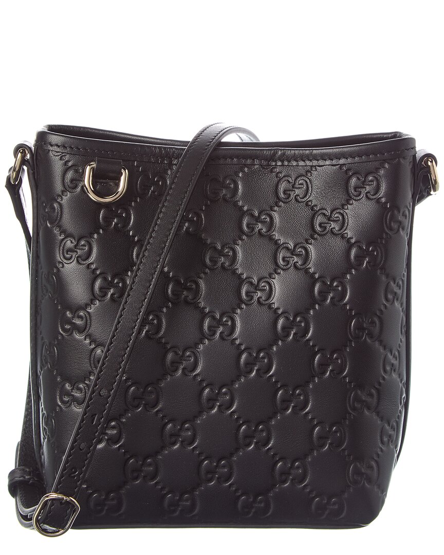 Gucci Gg Emblem Nano Gg Leather Bucket Bag Women's Black | eBay