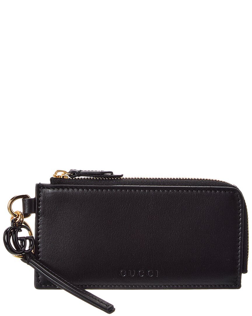 Gucci Double G Leather Card Case In Black