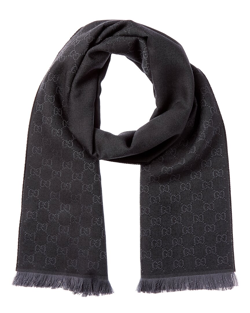 Gucci Gg Wool Scarf In Black