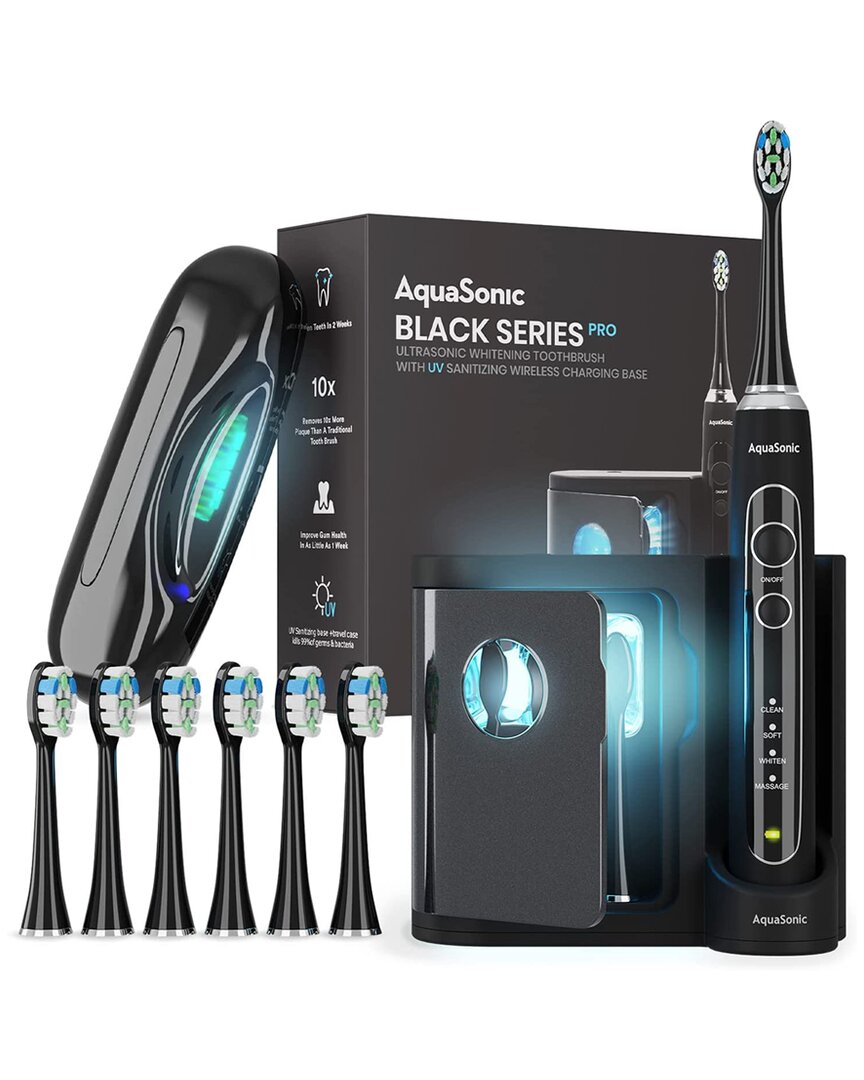 Aquasonic Black Series Pro Ultra Whitening Toothbrush With Uv Sanitizing Base