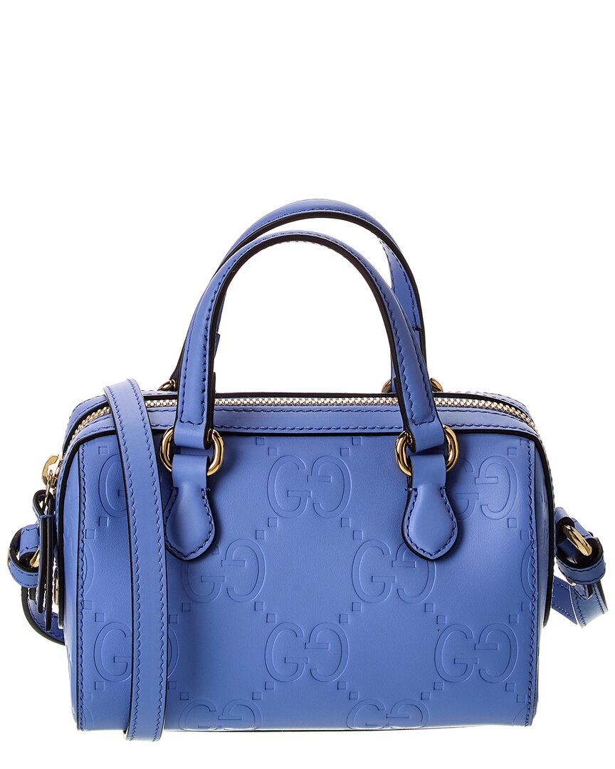 Gucci Gg Super Mini Leather Top Handle Bag In Blue