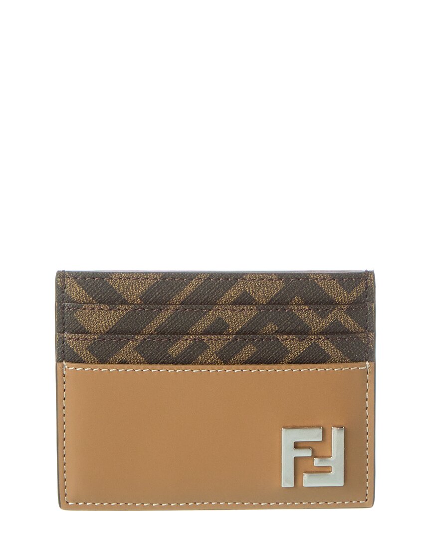 Shop Fendi Ff Squared Leather Card Holder In Brown