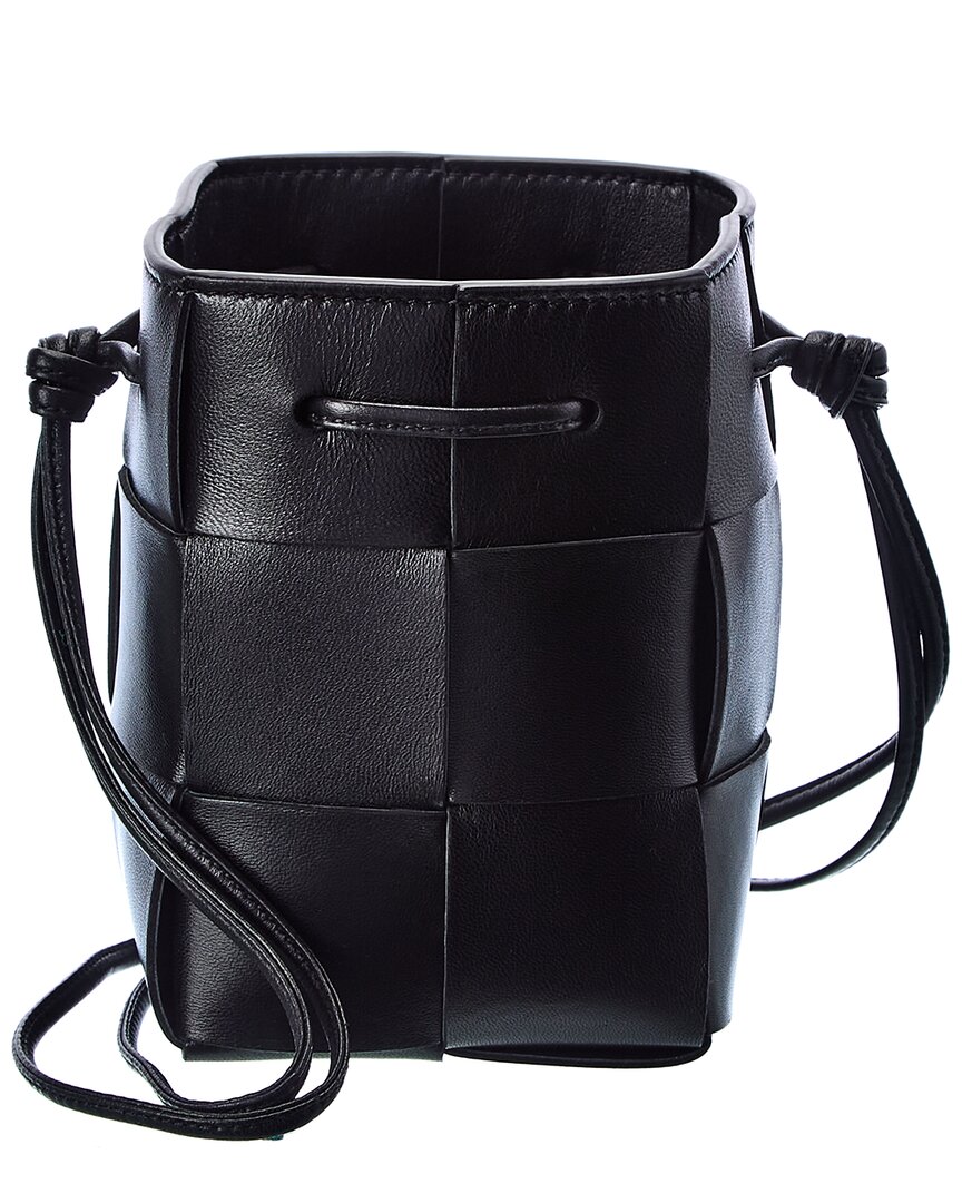 Bottega Veneta Cassette Mini Intrecciato Bucket Bag In Black