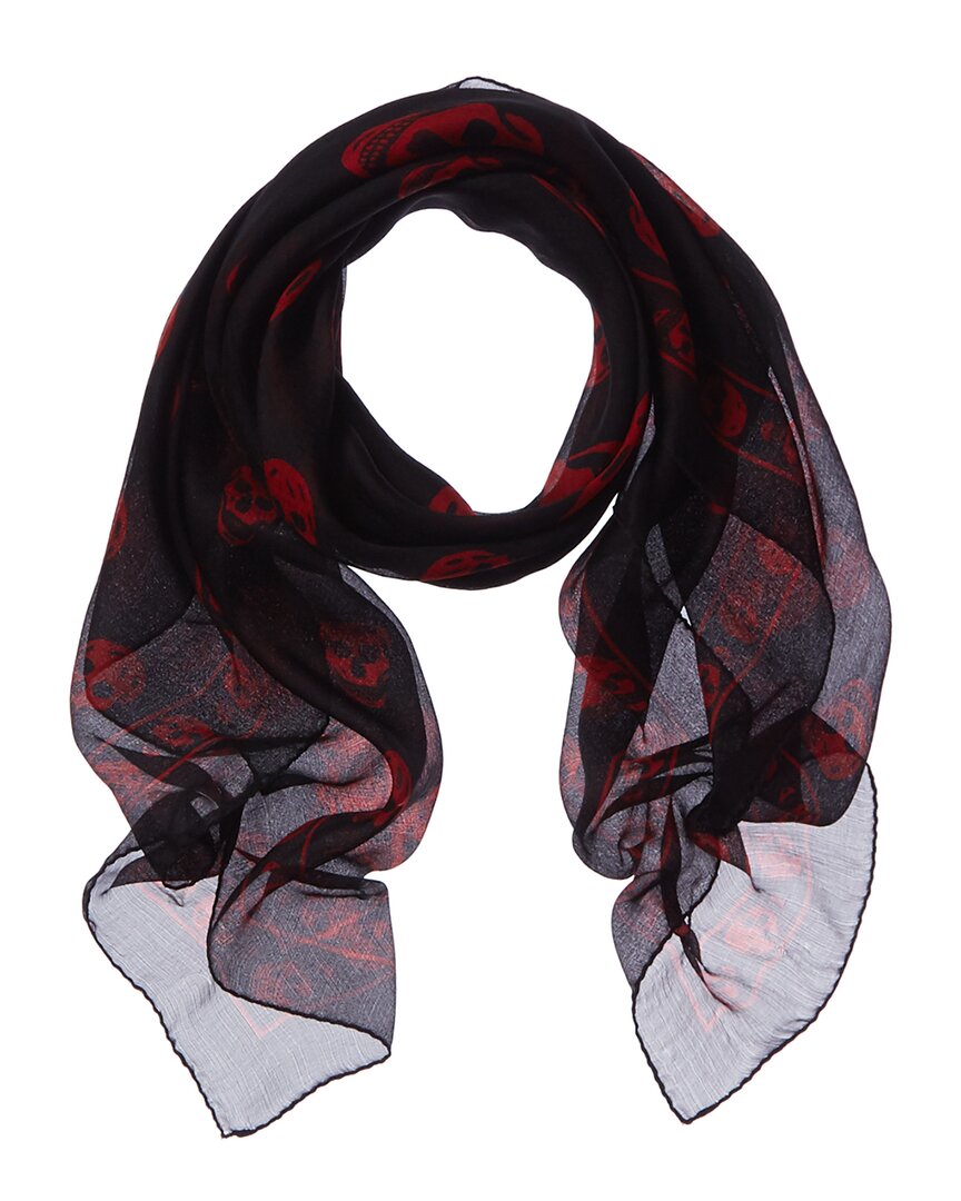 Alexander Mcqueen Classic Skull Silk Scarf In Brown