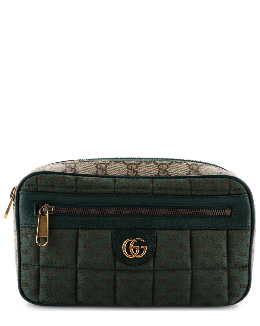 Gucci Front Zip Belt Bag Gg Coated Canvas And Quilted Mini Gg Canvas Medium (authentic Pre-loved) In Green