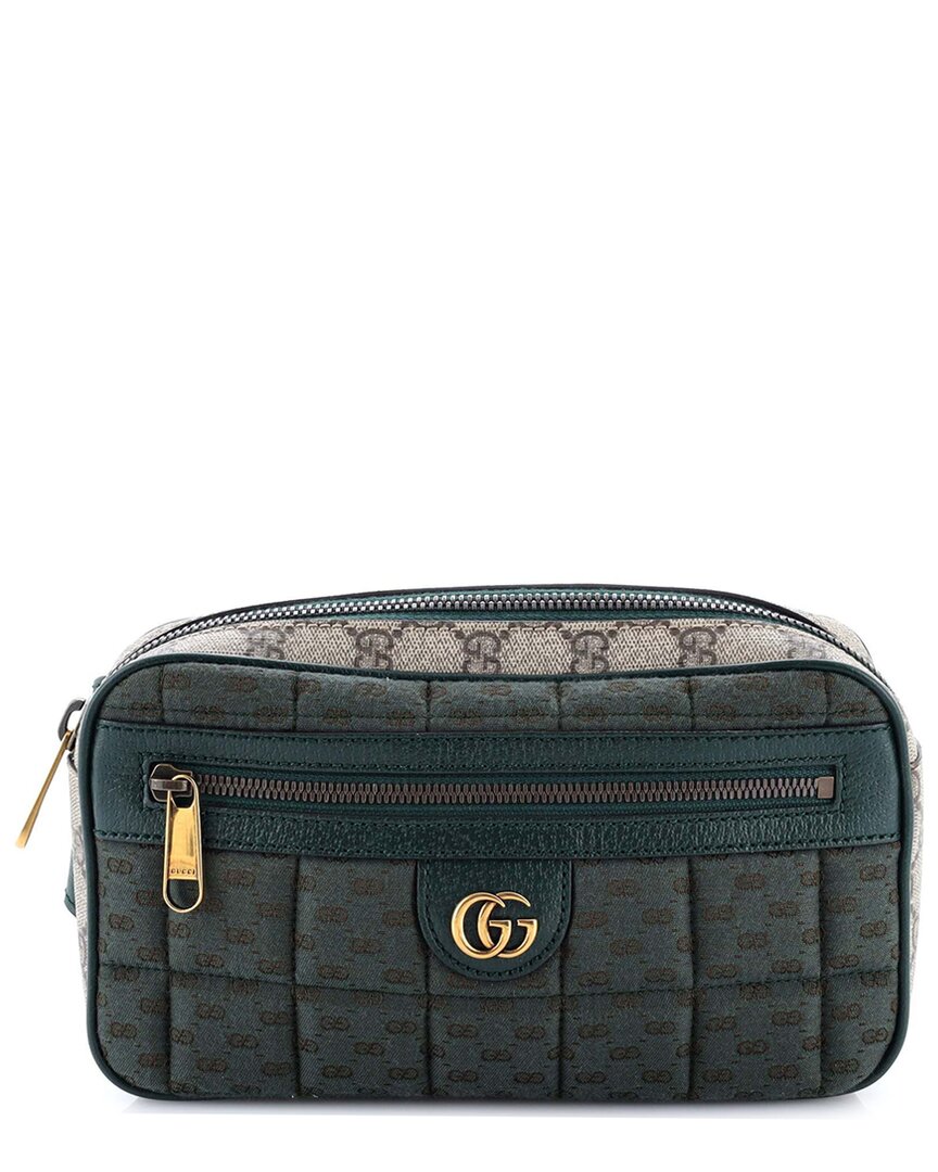 Gucci Front Zip Belt Bag Gg Coated Canvas And Quilted Mini Gg Canvas Medium (authentic Pre-loved) In Green
