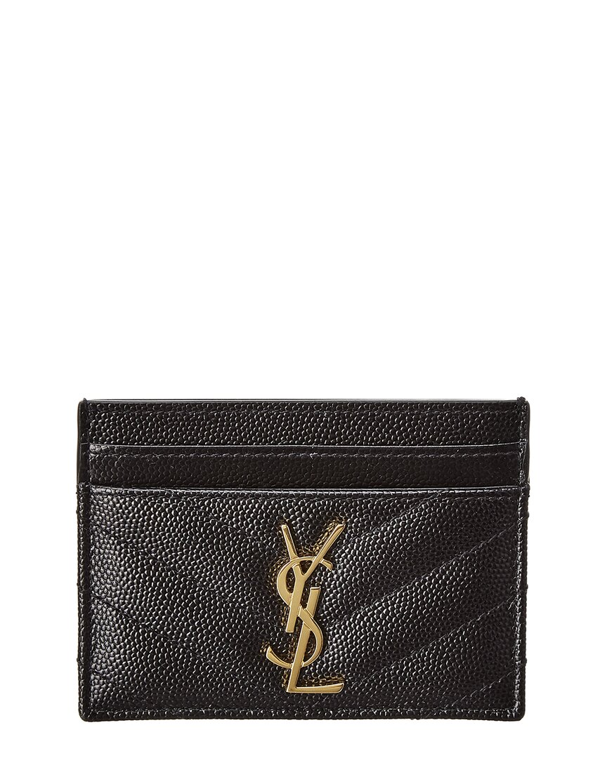 Saint Laurent Monogram Matelasse Grain De Poudre Embossed Leather Card Case In Black