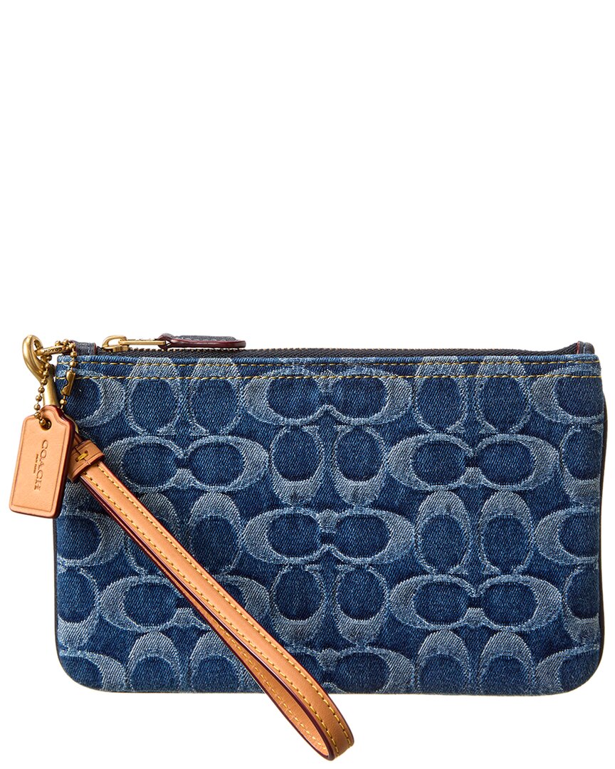 Coach Signature Small Washed Denim Wristlet In Blue