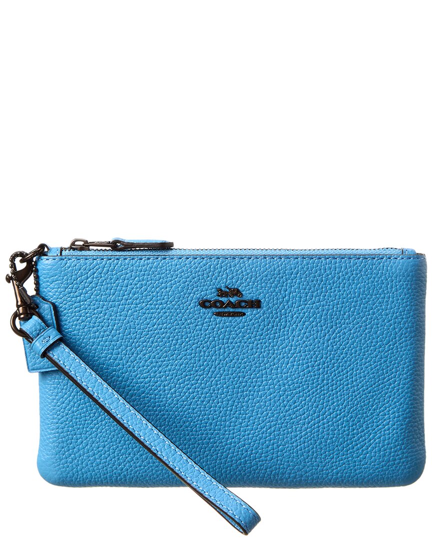 Coach Small Leather Wristlet In Blue