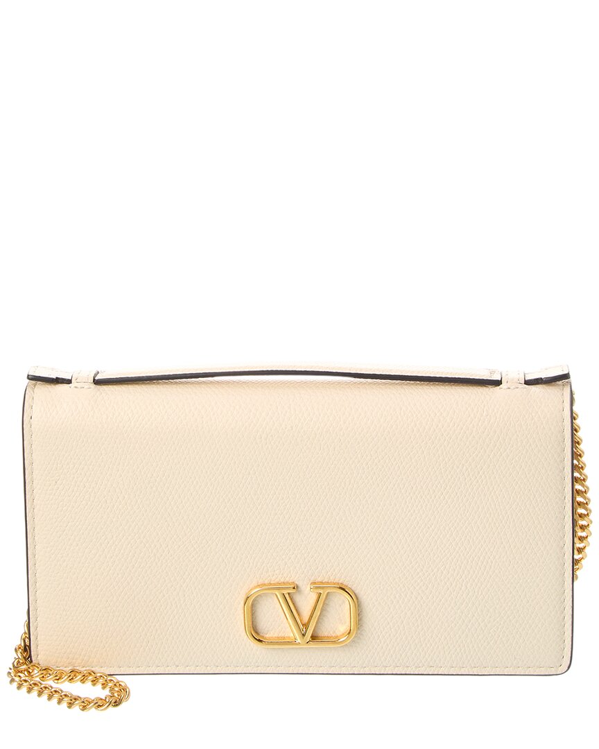 Valentino Vlogo Leather Wallet On Chain In White
