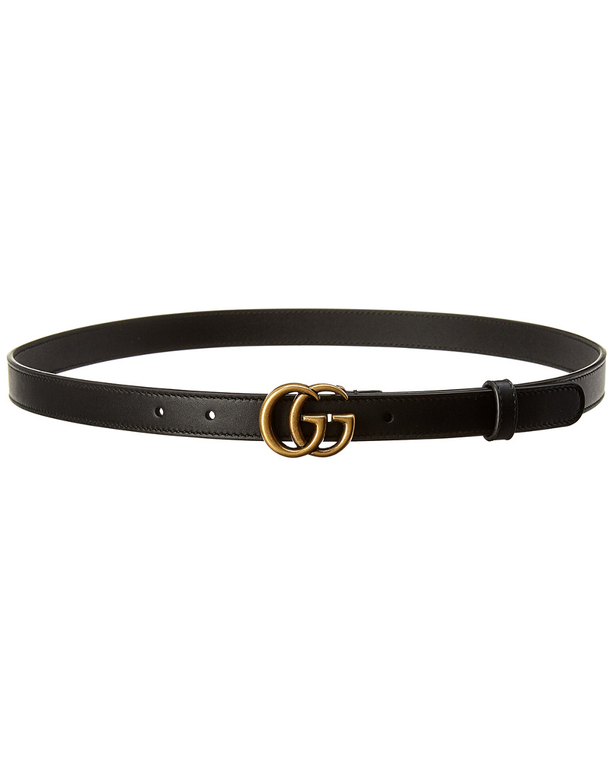 Shop Gucci Double G Thin Leather Belt In Black