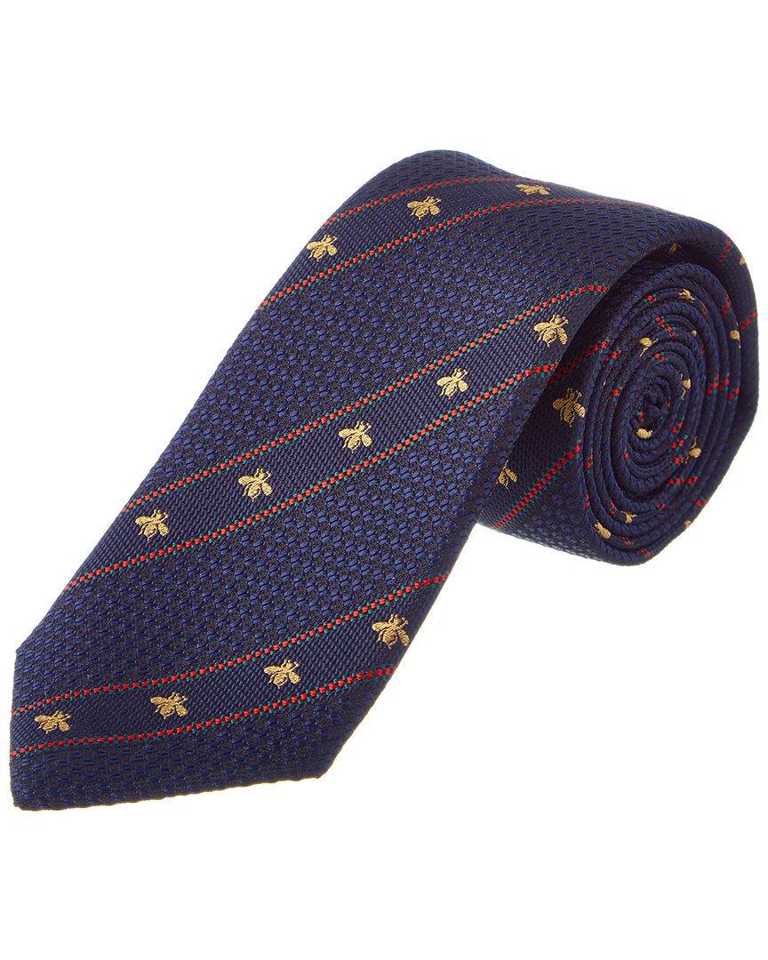 Gucci Midnight Blue & Red Bee Web Silk Tie