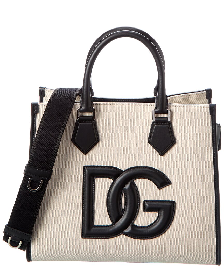 Dolce & Gabbana Dg Canvas & Leather Tote In White