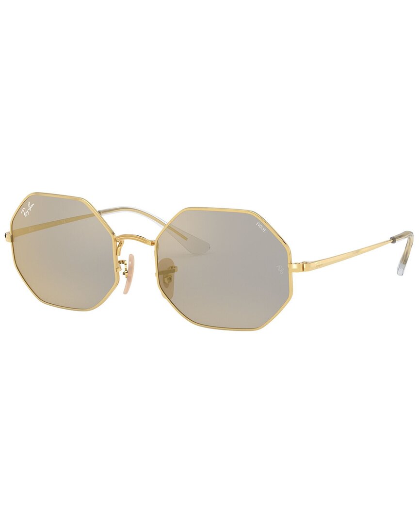 Ray Ban Sunglasses Unisex Octagon 1972 Mirror Evolve - Gold Frame Grey Lenses 54-19 In Gold