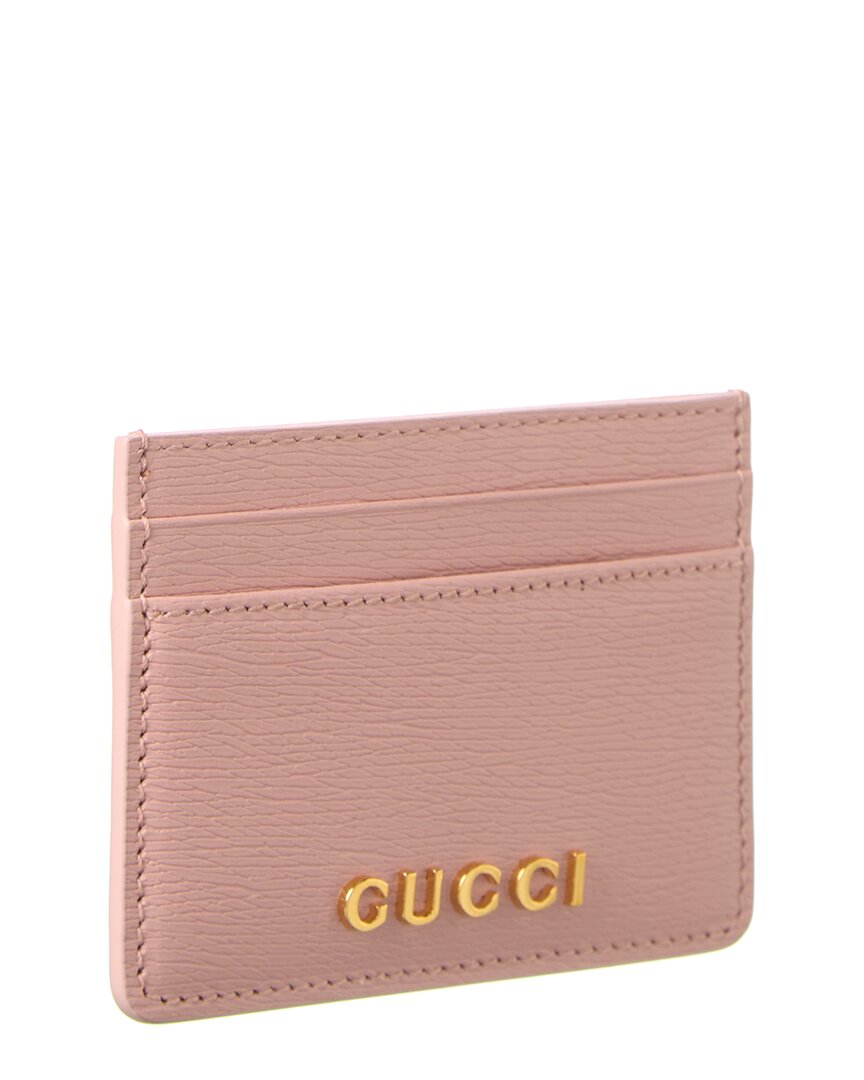 Gucci Script Leather Card Case In Beige