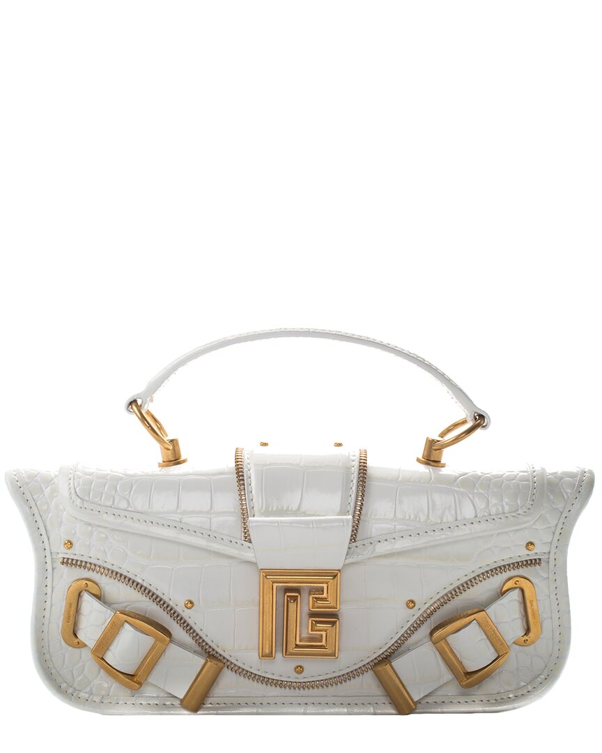 balmain white leather blaze croc-embossed crossbody, nwt (authentic pre-owned)
