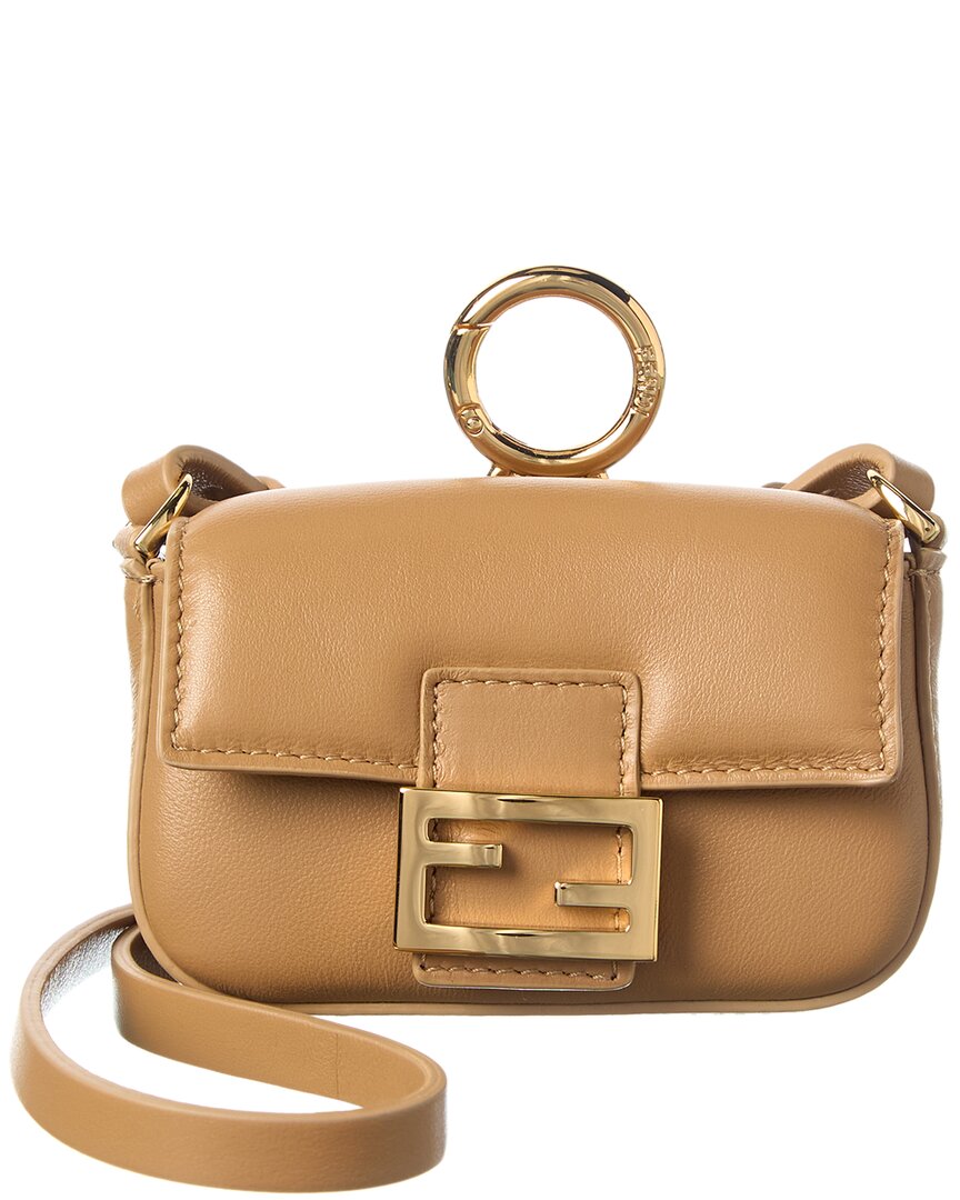 Fendi Baguette Leather Bag Charm In Beige