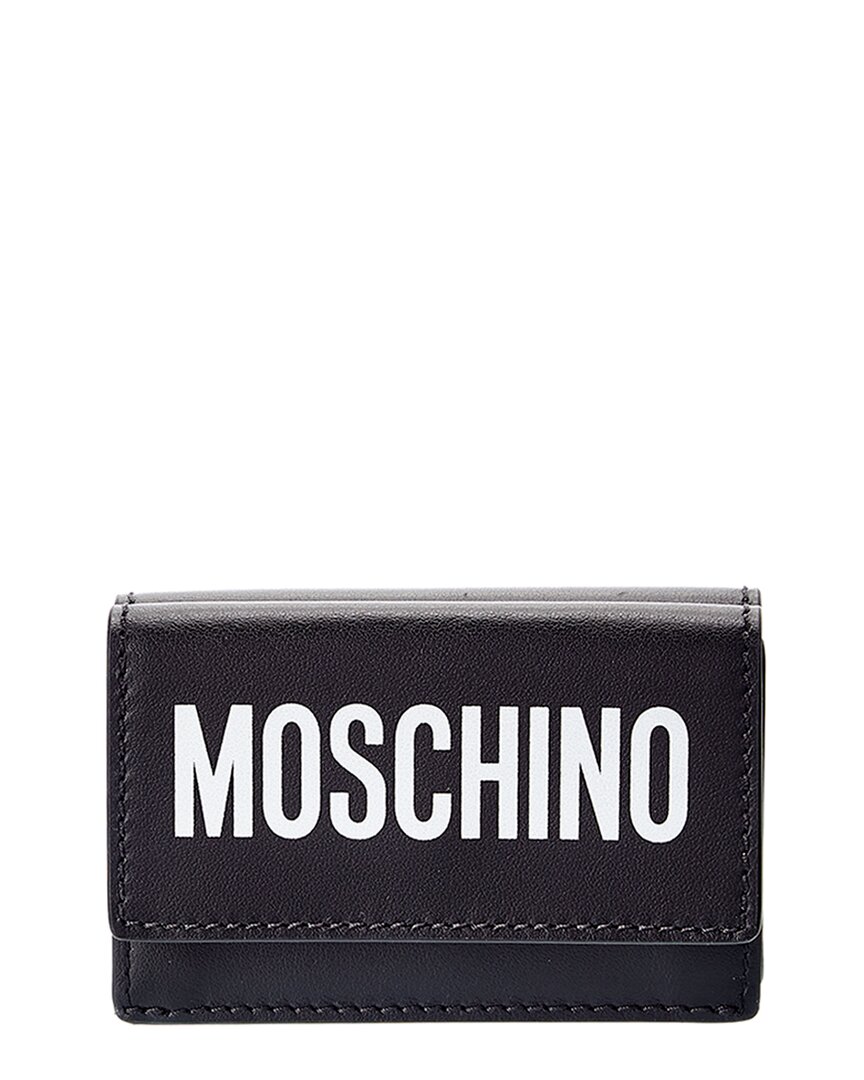 Moschino Logo Print Leather French Wallet In Black
