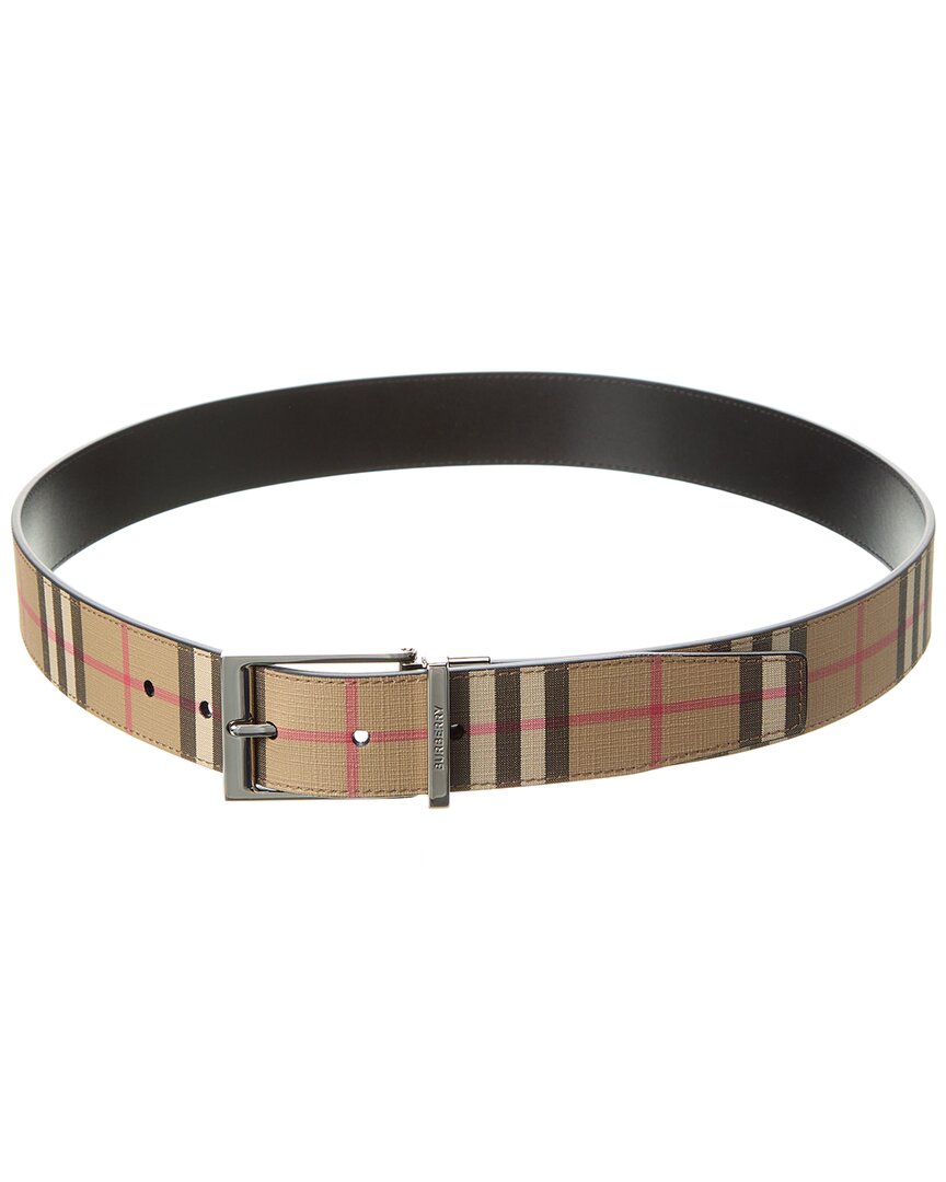 Burberry Reversible Vintage Check E-canvas & Leather Belt In Brown