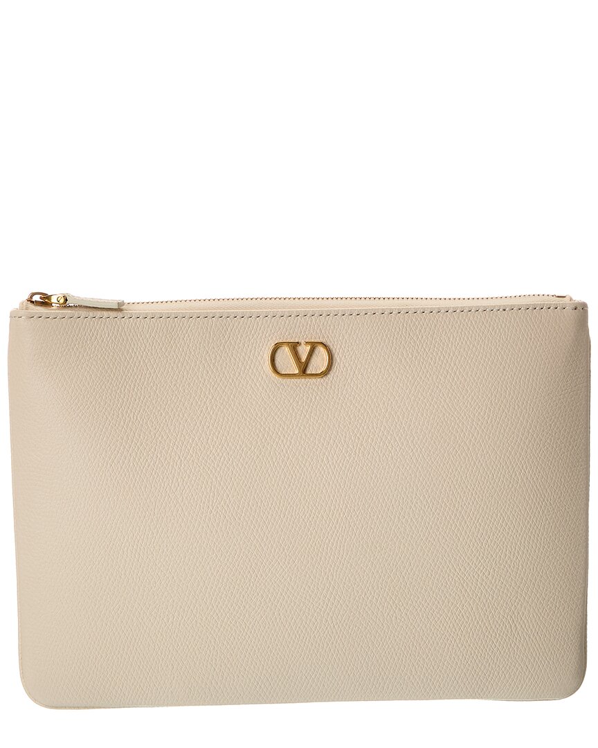 Valentino Garavani Valentino Vlogo Signature Leather Pouch In White