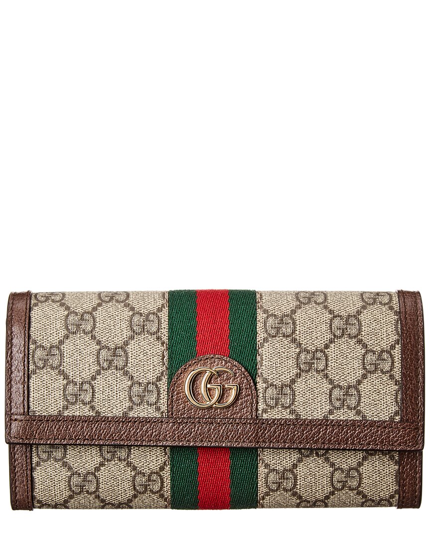 Gucci Ophidia Gg Canvas & Leather Continental Wallet In Beige