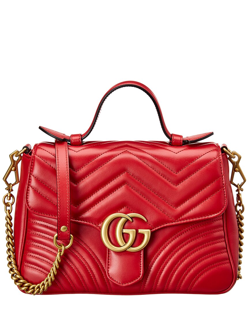 Gucci Gg Marmont Small Matelasse Leather Top Handle Satchel In Red
