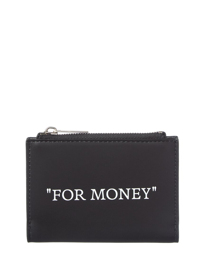 Off-white ™ Quote Bifold Leather Zipped Card Case In Black