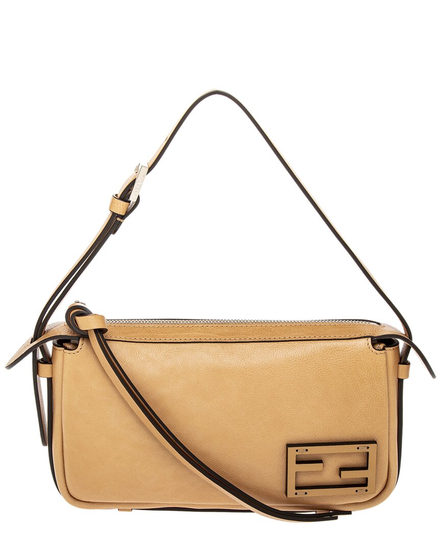 Shop Fendi Simply Mini Leather Shoulder Bag In Beige