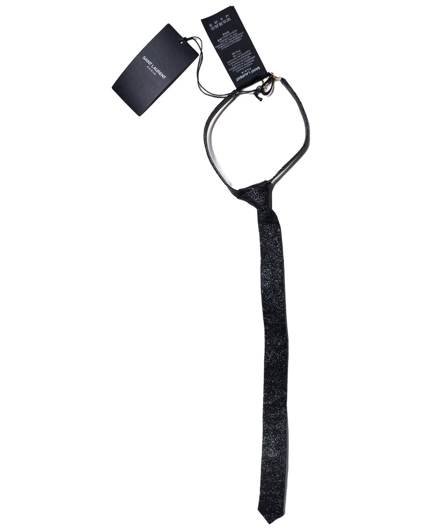 Pre-owned Saint Laurent Crackled Leather Tie (authentic Pre-loved)