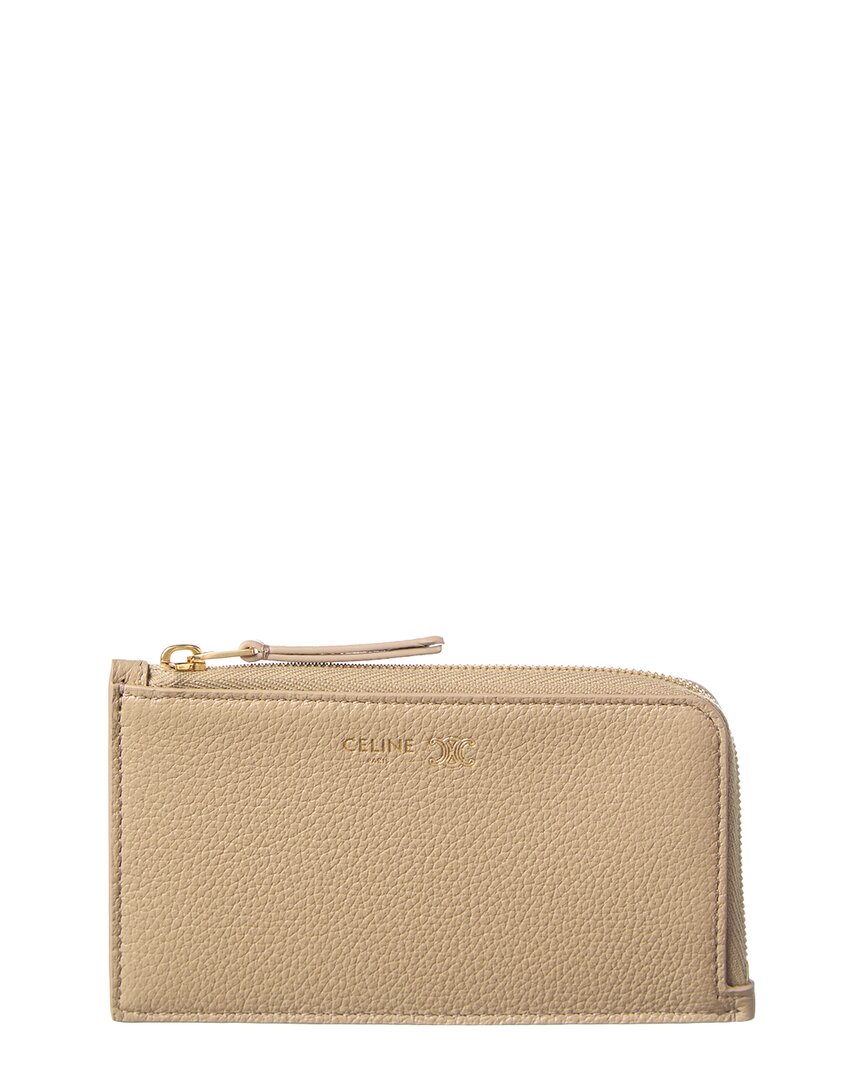 Celine Long Leather Zip Card Holder In Beige