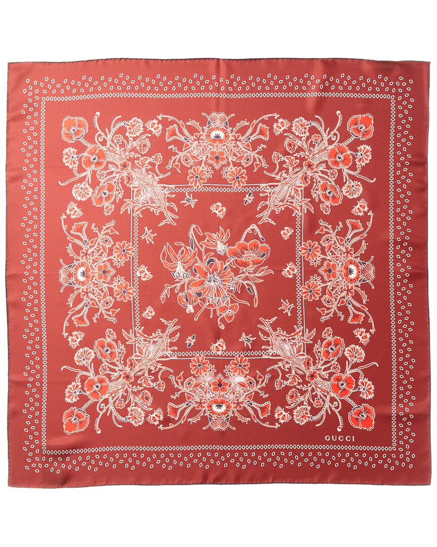 Gucci Printed Silk Twill Carré In Brown