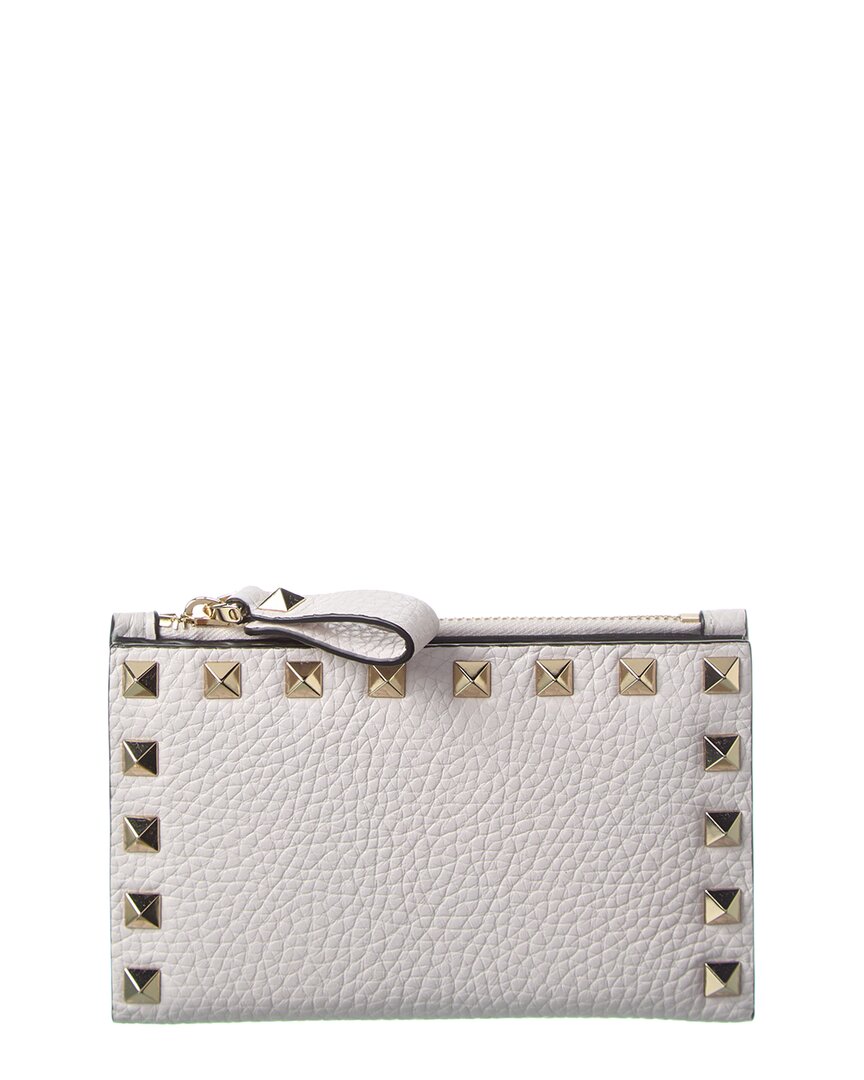 Shop Valentino Rockstud Grainy Leather Coin Purse & Card Holder In Pink