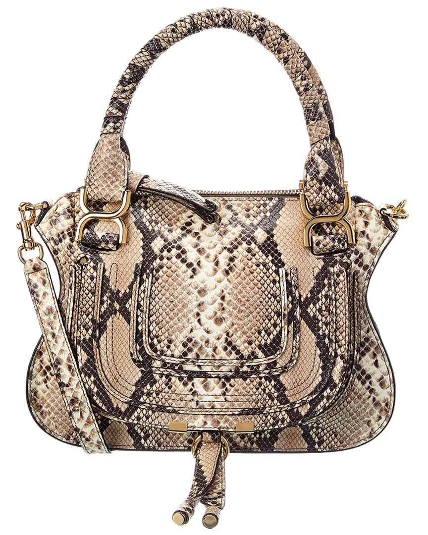 Chloé Marcie Small Snake-embossed Leather Satchel In Beige