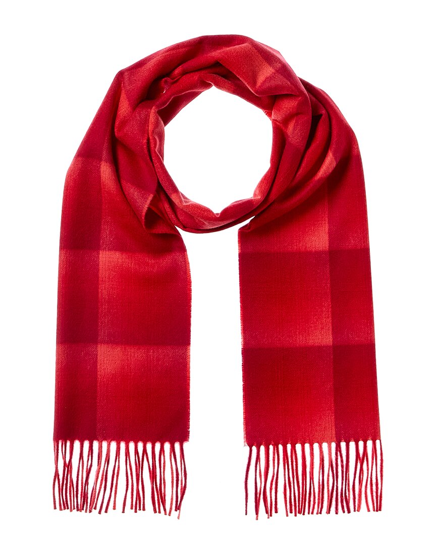 Amicale Cashmere Ombre Grid Cashmere Scarf In Red